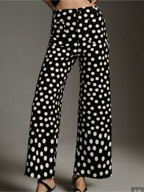 Anthropologie Black and White Polka Dot Collette Cropped Wide Leg Pants